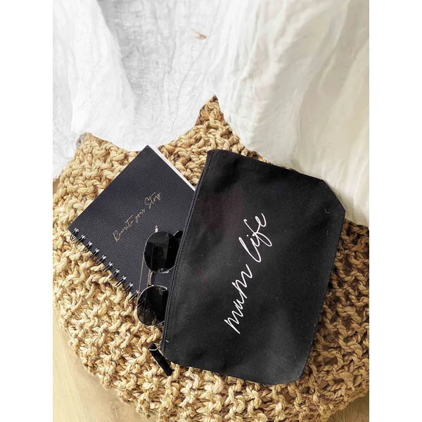 Duo pochette zipee et shopping bag noir mum life