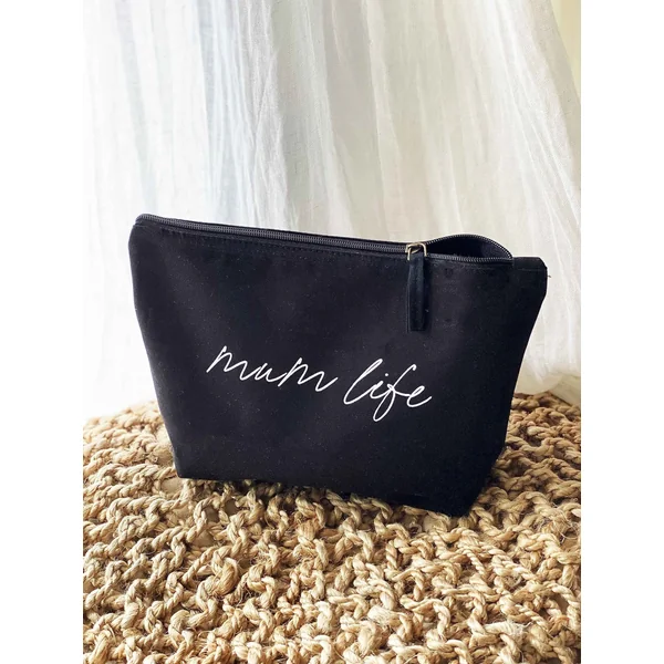 Duo pochette zipee et shopping bag noir mum life