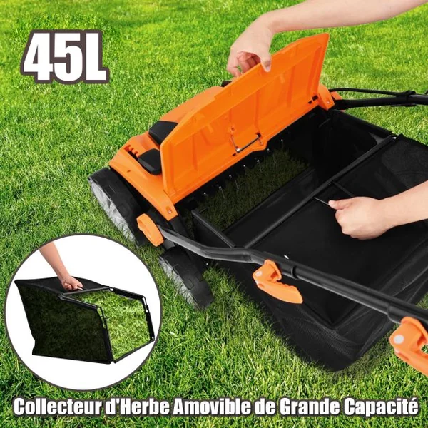 Déchaumeuse de Pelouse 2 en 1 Scarificateur Électrique Filaire avec Double Interrupteur de Sécurité Réglable à 4 Positions Vert/Orange