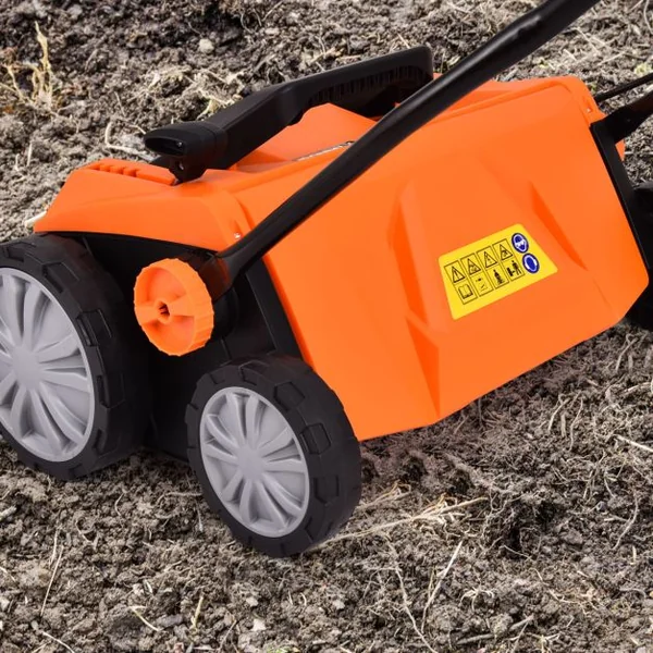 Déchaumeuse de Pelouse 2 en 1 Scarificateur Électrique Filaire avec Double Interrupteur de Sécurité Réglable à 4 Positions Vert/Orange