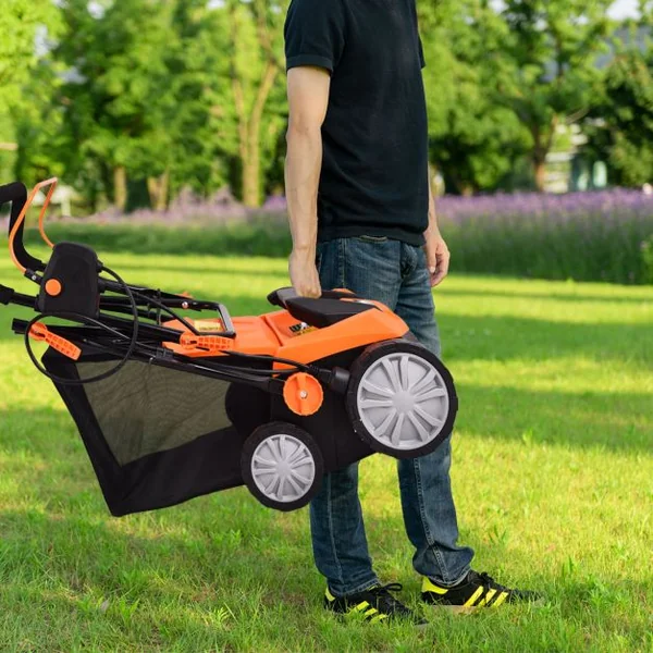 Déchaumeuse de Pelouse 2 en 1 Scarificateur Électrique Filaire avec Double Interrupteur de Sécurité Réglable à 4 Positions Vert/Orange