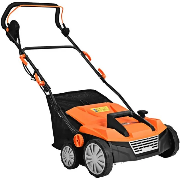 Déchaumeuse de Pelouse 2 en 1 Scarificateur Électrique Filaire avec Double Interrupteur de Sécurité Réglable à 4 Positions Vert/Orange