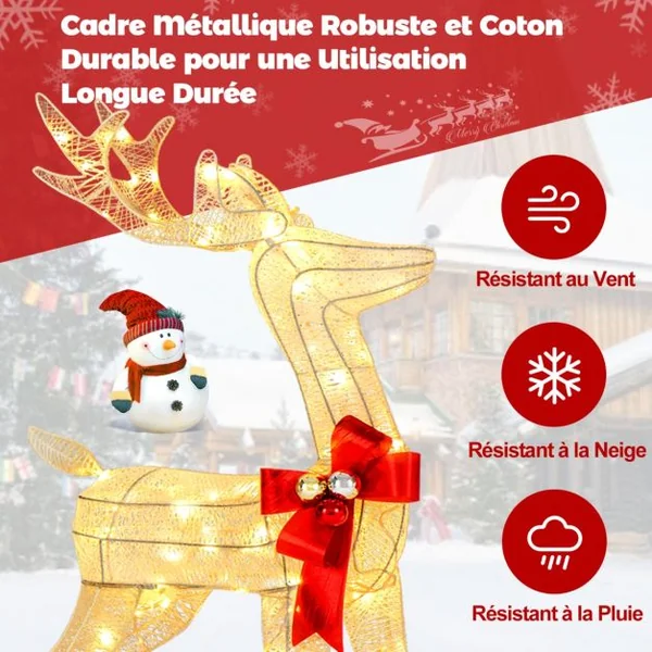 Décoration de Noël 200 Lumières Blanches Chaudes Famille Cerfs Éclairées Fonction Minutée Décoration du Nouvel An avec 10 Piquets
