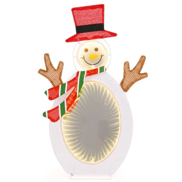 Décoration de Noël 2D Bonhomme de Neige Pré-éclairé de 75 Perles de Lumière LED 2 Miroirs Lumineux Infinis Chapeau Haut de Forme Echarpe