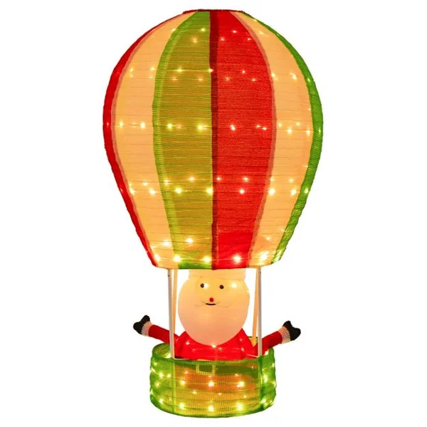 Décoration de Noël de 135 cm avec Père Noël et Montgolfière Décoration de Noël Éclairée avec 160 Lumières Chaudes pour l’Intérieur et l’Extérieur