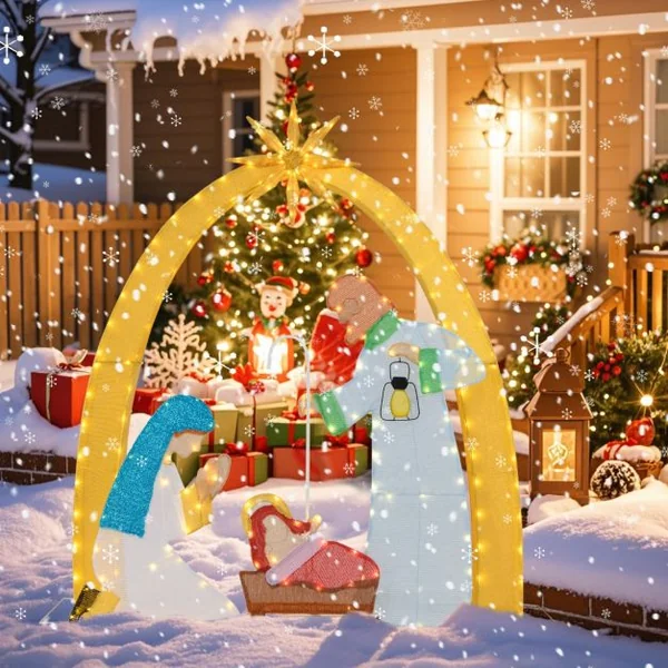 Décoration de Noël d'Extérieur de 168 cm Crèche Illuminée avec 194 Lumières LED Crèche Lumineuse Décoration de Cour pour Noël