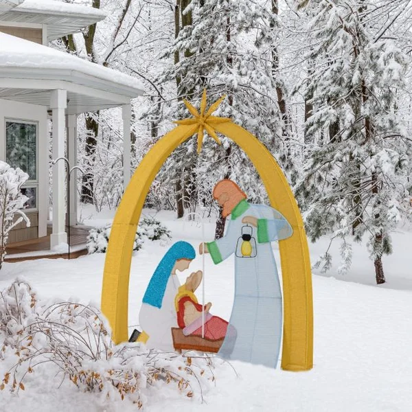 Décoration de Noël d'Extérieur de 168 cm Crèche Illuminée avec 194 Lumières LED Crèche Lumineuse Décoration de Cour pour Noël