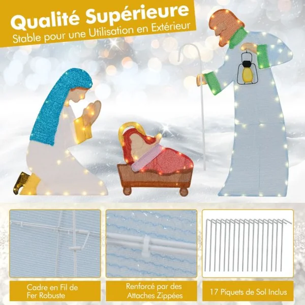Décoration de Noël d'Extérieur de 168 cm Crèche Illuminée avec 194 Lumières LED Crèche Lumineuse Décoration de Cour pour Noël