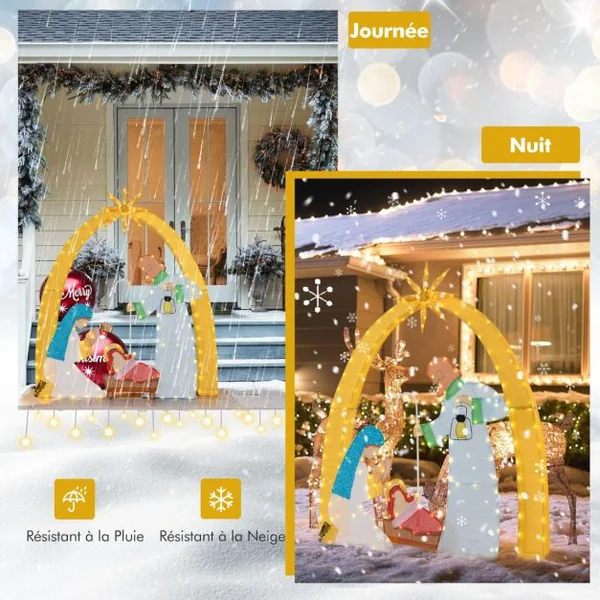 Décoration de Noël d'Extérieur de 168 cm Crèche Illuminée avec 194 Lumières LED Crèche Lumineuse Décoration de Cour pour Noël