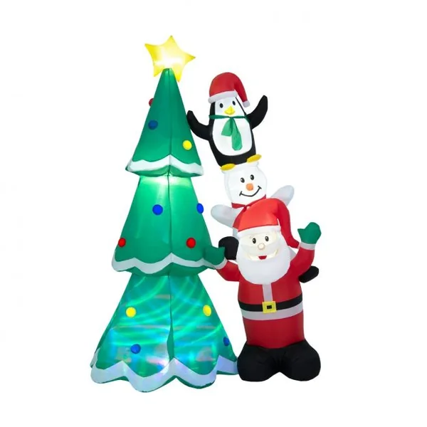 Décoration de Noël Gonflable Sapin de Noël 266cm avec Père Noël Bonhomme de Neige et Pingouin Lumière Disco Multicolore