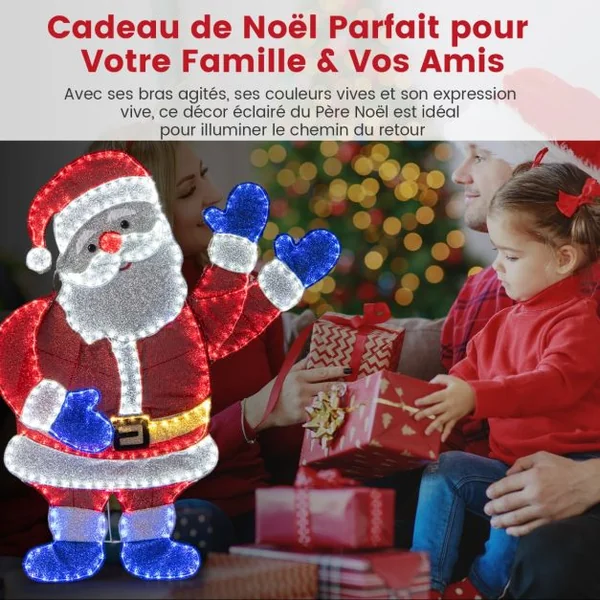 Décoration de Noël Éclairée de Père Noël Figurine de Père Noël de 125 cm avec Bras Mobiles 6 Modes d'Éclairage 381 Lumières LED Intérieure/Extérieure