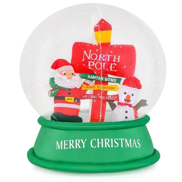 Décoration Gonflable de Noël Boule à Neige de 126 cm Décoration Père Noël avec LED et Souffleur d'Air Bonhomme de Neige et Panneau de Signalisation