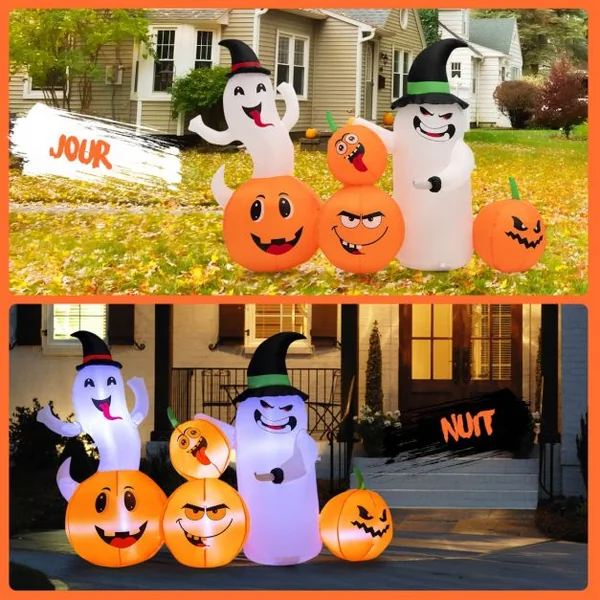 Décoration Gonflable d'Halloween de 170 cm de Long avec 6 Lumières LED Intégrées Gonfleur Puissant
