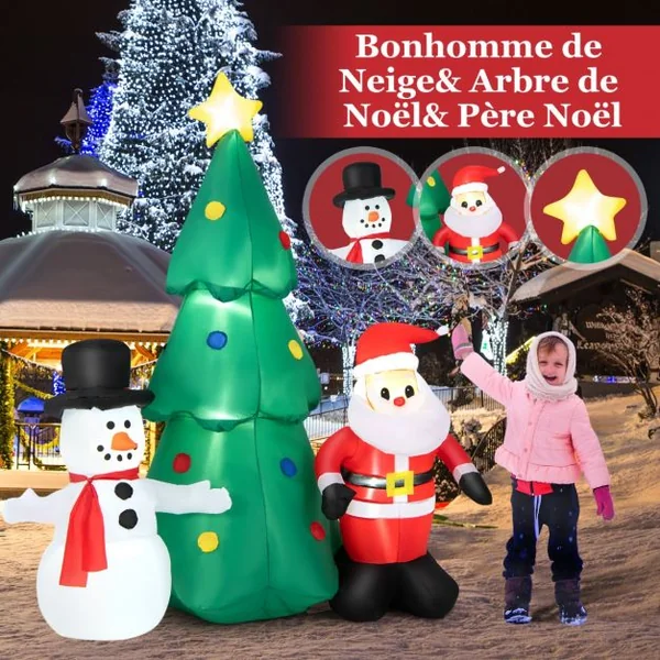 Décorations Gonflables de Noël de 180 CM Ensemble de Décoration de Noël Imperméable Décoration Gonflable avec Lumières LED