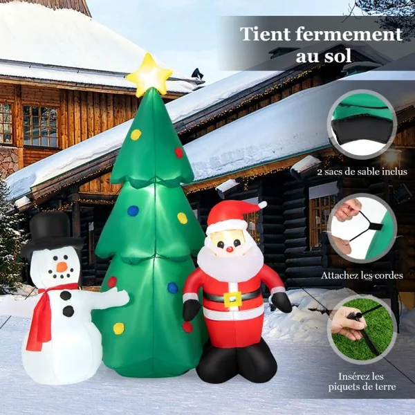 Décorations Gonflables de Noël de 180 CM Ensemble de Décoration de Noël Imperméable Décoration Gonflable avec Lumières LED