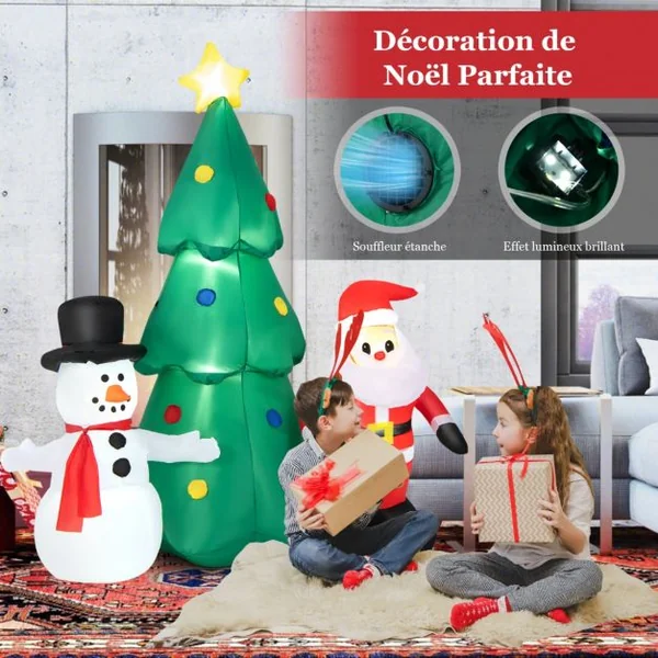 Décorations Gonflables de Noël de 180 CM Ensemble de Décoration de Noël Imperméable Décoration Gonflable avec Lumières LED