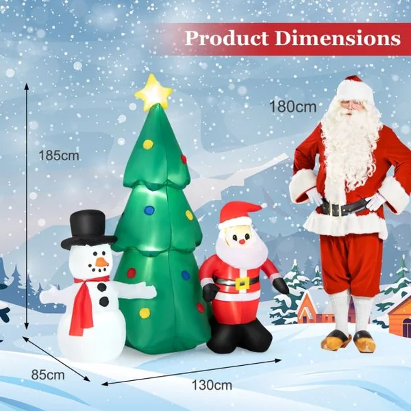 Décorations Gonflables de Noël de 180 CM Ensemble de Décoration de Noël Imperméable Décoration Gonflable avec Lumières LED