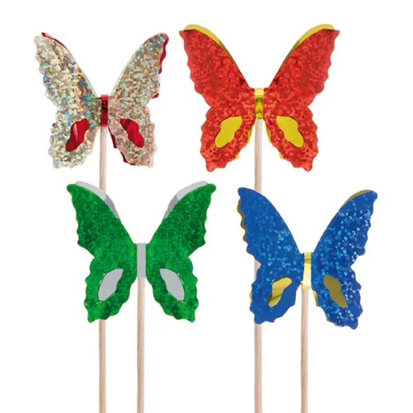 DÉCORS POUR GLACES "PAPILLONS METALISÉS" 15 (h) CM ASSORTI BOIS (100 UNITÉ) - Garcia de Pou