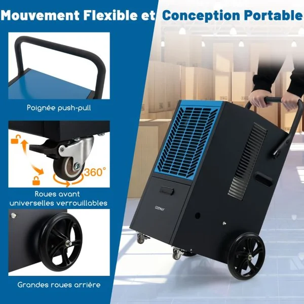 Déshumidificateur 66L/Jour Déshumidificateur Industriel avec Pompe et Tuyau de Vidange pour Pièces jusqu'à 418 m² Minuterie 24 H Bleu
