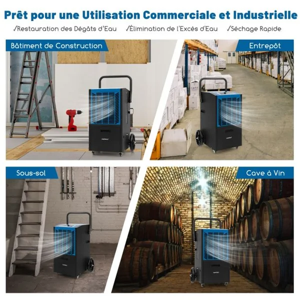 Déshumidificateur 66L/Jour Déshumidificateur Industriel avec Pompe et Tuyau de Vidange pour Pièces jusqu'à 418 m² Minuterie 24 H Bleu
