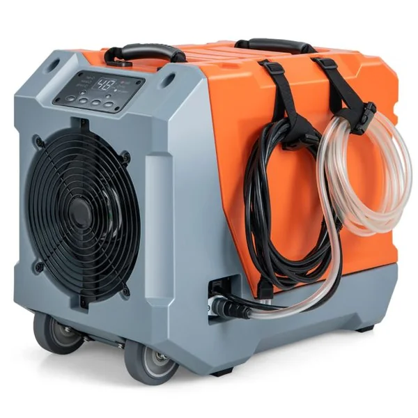 Déshumidificateur 85L/Jour avec Pompe et Tuyau de Vidange Dégivrage Automatique 2 Roues et Poignée Rétractable Orange/Noir