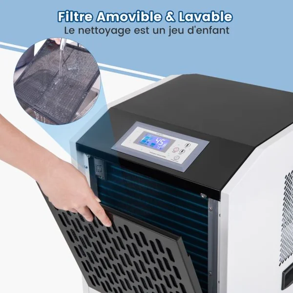 Déshumidificateur Commercial de 118 L/Jour Déshumidificateur Jusqu'à 790 M² avec Tuyau de Vidange Minuterie 24H Drainage Automatique Blanc