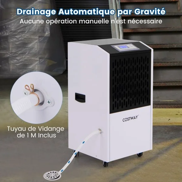 Déshumidificateur Commercial de 118 L/Jour Déshumidificateur Jusqu'à 790 M² avec Tuyau de Vidange Minuterie 24H Drainage Automatique Blanc