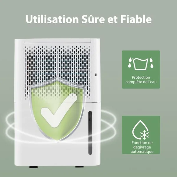 Déshumidificateur Portable 12L/Jour avec Réservoir d'Eau 2,1L pour Pièces jusqu'à 185 m² Modes Continu/Séchage/Auto Minuterie 24H Blanc