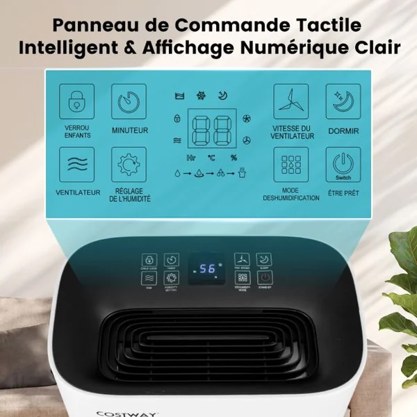 Déshumidificateur Portable 25L/Jour avec Réservoir 6,5L pour Pièces jusqu'à 40m² 2 Vitesses de Ventilation pour Maison Bureau Blanc