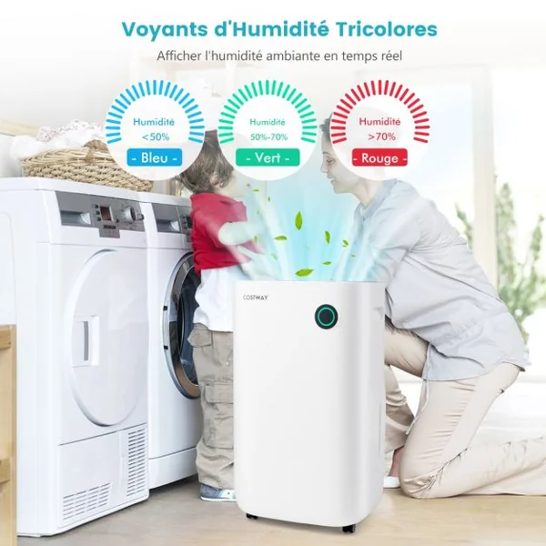 Déshumidificateur Portable 25L/Jour avec Réservoir 6,5L pour Pièces jusqu'à 40m² 2 Vitesses de Ventilation pour Maison Bureau Blanc