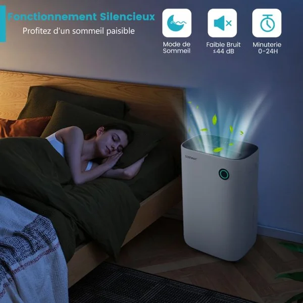 Déshumidificateur Portable 25L/Jour avec Réservoir 6,5L pour Pièces jusqu'à 40m² 2 Vitesses de Ventilation pour Maison Bureau Blanc