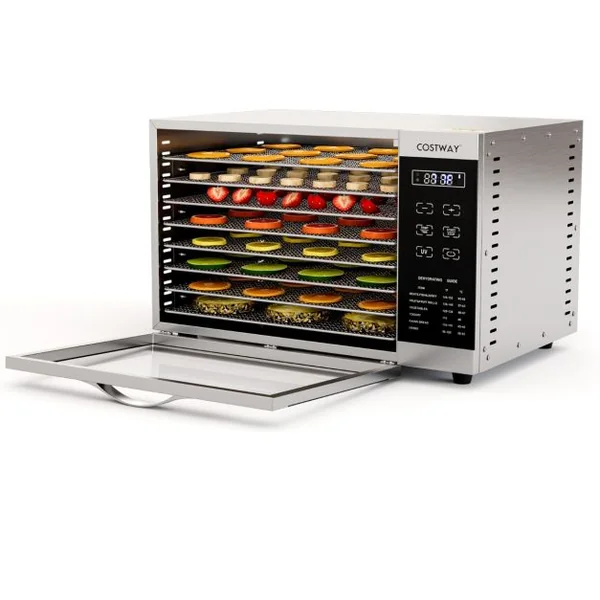 Déshydrateur Alimentaire 8 Plateaux en Maille Amovibles Séchoir Alimentaire pour Fruits Viandes Contrôle de Température Minuterie Protection Argent