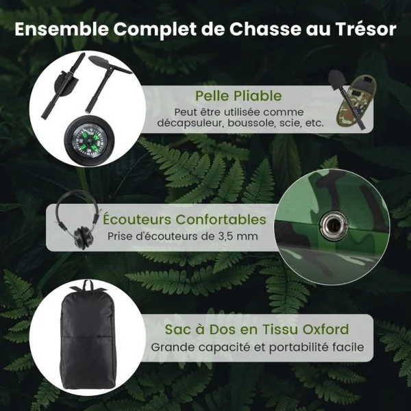 Détecteur de Métaux Détecteur D'or Étanche à Haute Précision 5 Modes Tige Réglable Mémoire et Pointage Exclusifs Écran Lcd Bobine de Recherche de 26 Cm Camouflage