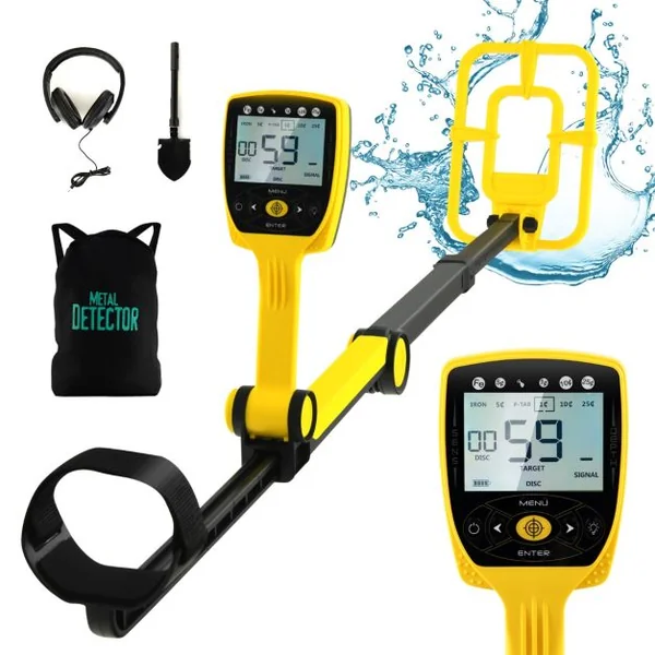Détecteur de Métaux Professionnel Profondeur 30cm Hauteur Réglable avec Bobine Étanche 4 Modes Fonction de Mémoire LCD Écran
