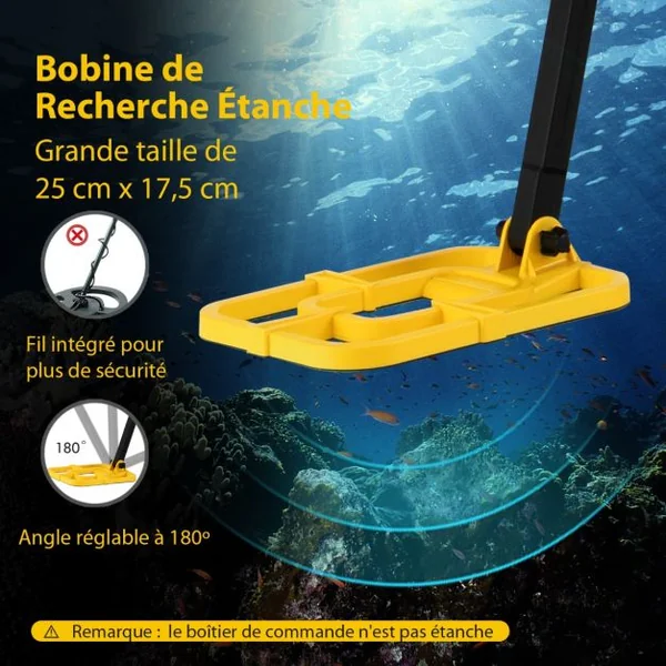 Détecteur de Métaux Professionnel Profondeur 30cm Hauteur Réglable avec Bobine Étanche 4 Modes Fonction de Mémoire LCD Écran