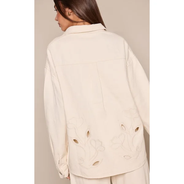 Ecru Chemise En Jean À Détails Ajourés Et Broderie Florale