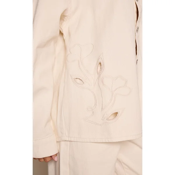Ecru Chemise En Jean À Détails Ajourés Et Broderie Florale