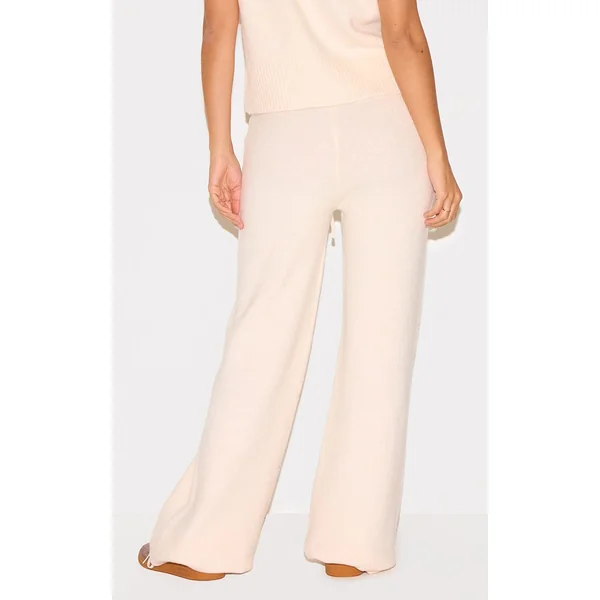 Ecru Pantalon Large En Maille Douce Chiné