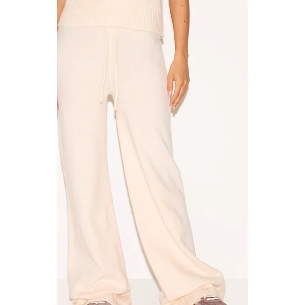 Ecru Pantalon Large En Maille Douce Chiné