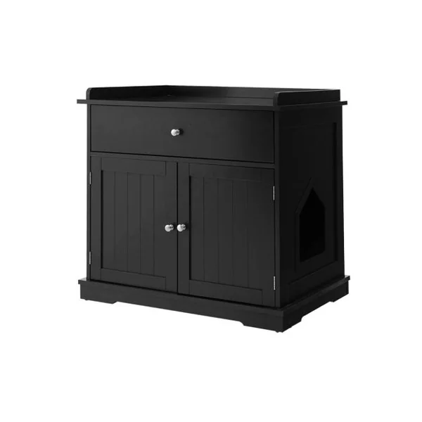 Enceinte de Bac à Litière pour Chat Meubles de Toilette Cachés pour Chat avec Tiroir et 2 Portes Table d'Appoint pour Chat Noir