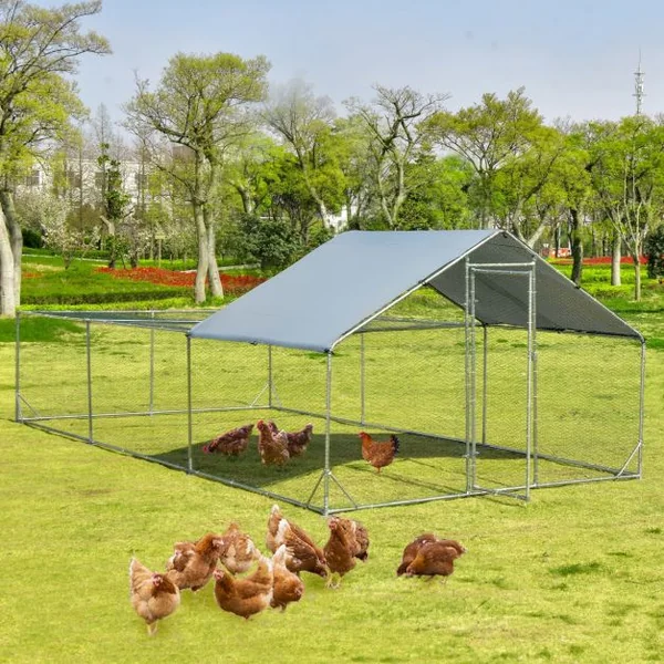 Enclos Poulailler 18 m² en Acier Galvanisé avec Porte et Toit en Tissu Oxford 6 x 3 x 1,95 M pour Lapin Poulet et Canard