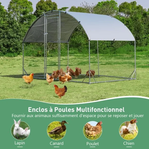 Enclos Poulailler en Acier Galvanisé 190x280CM avec Housse Supérieure en Tissu Oxford Parc Grillagé pour Poulet Canard Lapin