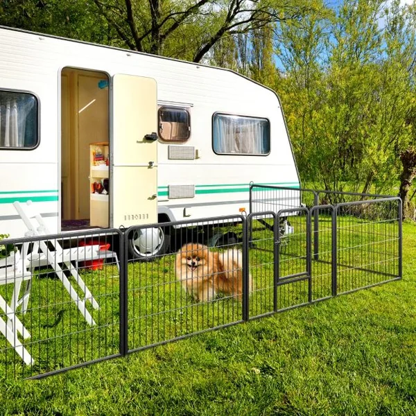 Enclos pour Chiens 8 Panneaux Hauteur de 60CM pour Chiot Animaux Parc Portable Pliable avec Porte Barrière Métallique Noir