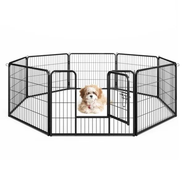 Enclos pour Chiens 8 Panneaux Hauteur de 60CM pour Chiot Animaux Parc Portable Pliable avec Porte Barrière Métallique Noir