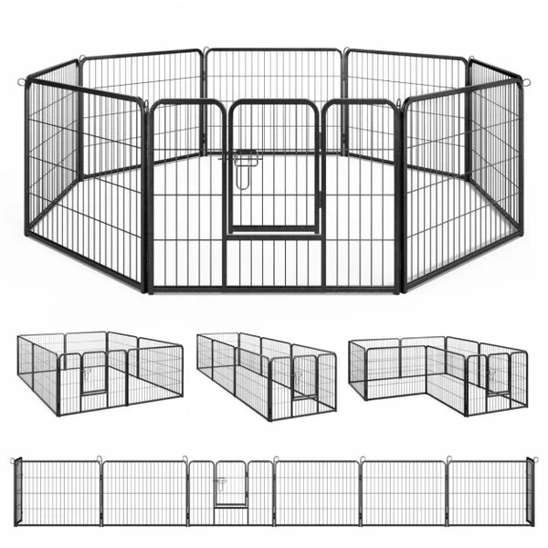 Enclos pour Chiens 8 Panneaux Hauteur de 60CM pour Chiot Animaux Parc Portable Pliable avec Porte Barrière Métallique Noir