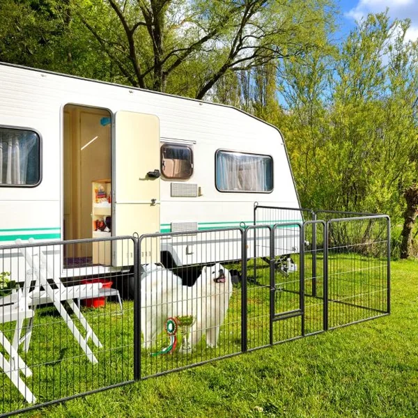 Enclos pour Chiens 8 Panneaux Hauteur de 80CM pour Petits Animaux Parc Portable Pliable avec Porte Barrière Métallique Noir