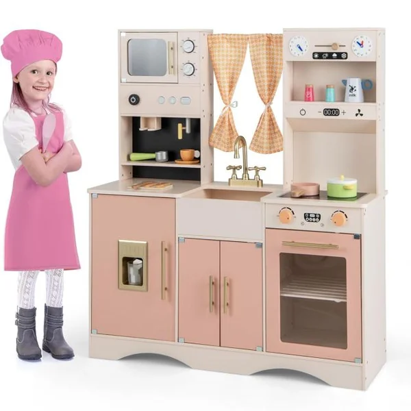 Enfant 3 Ans+ 16 Accessoires avec Horloges Cafetière Tableau Météo Machine à Glaçons Blanc/Rose