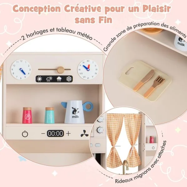 Enfant 3 Ans+ 16 Accessoires avec Horloges Cafetière Tableau Météo Machine à Glaçons Blanc/Rose