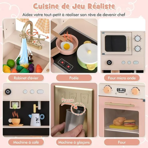 Enfant 3 Ans+ 16 Accessoires avec Horloges Cafetière Tableau Météo Machine à Glaçons Blanc/Rose