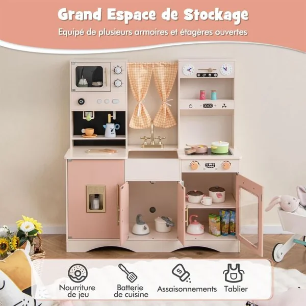 Enfant 3 Ans+ 16 Accessoires avec Horloges Cafetière Tableau Météo Machine à Glaçons Blanc/Rose